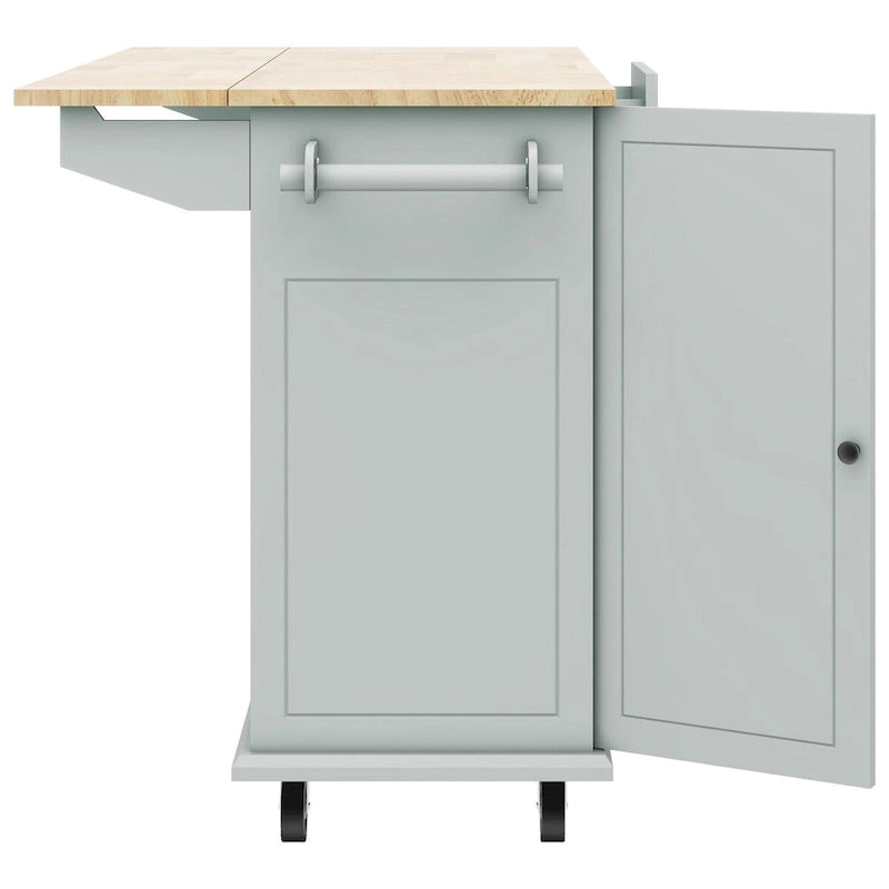 Carrito de Cocina Rodante Gris Azulado / Blanco / Negro con Tabla Abatible, Barra de Desayuno para 2 Personas