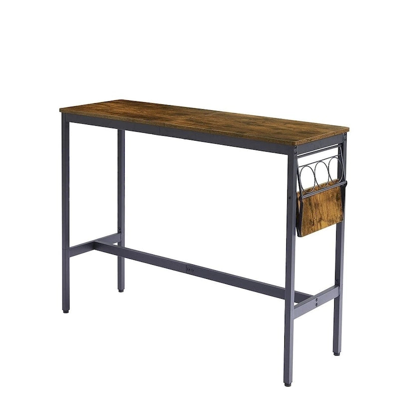 Juego de mesa de bar industrial marrón para 2 personas, con botellero