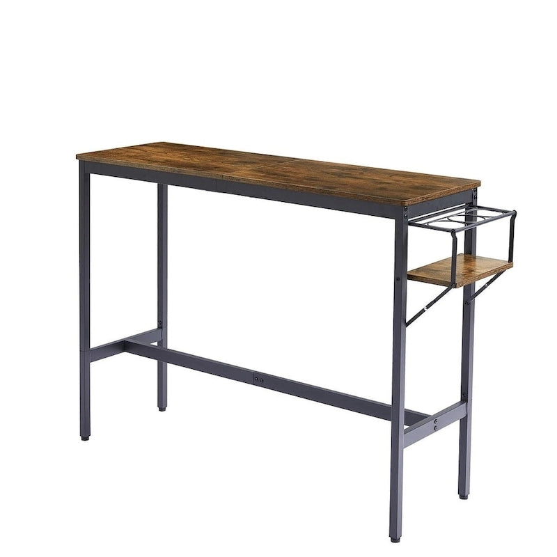 Juego de mesa de bar industrial marrón para 2 personas, con botellero