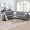 Sofá seccional gris en forma de L, 5 asientos, 3 piezas con almohadas