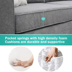Sofá seccional gris en forma de L, 5 asientos, 3 piezas con almohadas