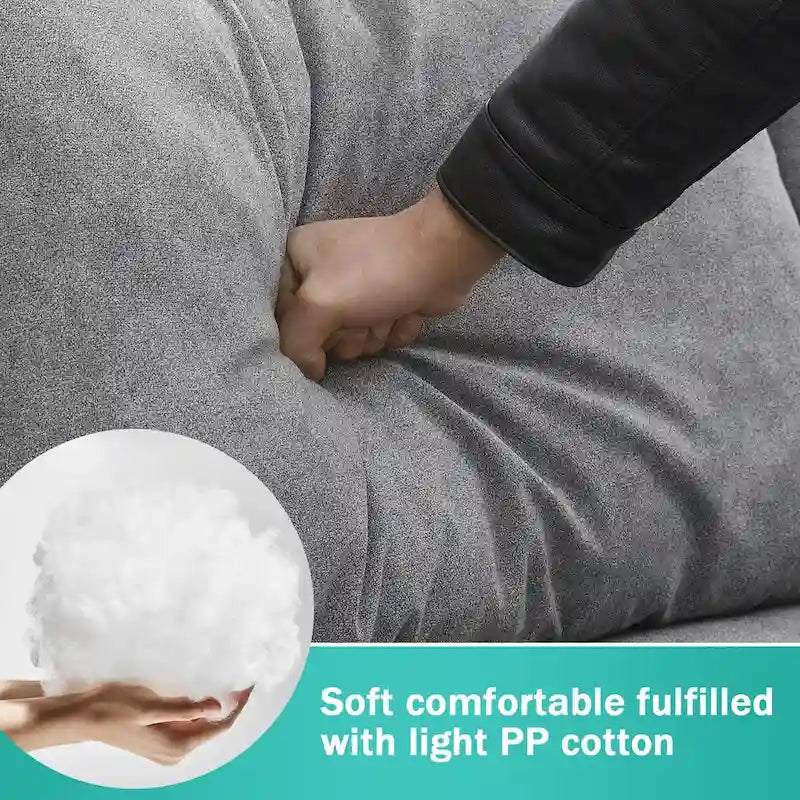 Sofá seccional gris en forma de L, 5 asientos, 3 piezas con almohadas