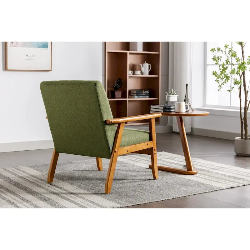 Sillón tapizado en verde / rojo / café / beige / gris claro – Asiento individual, patas de madera maciza