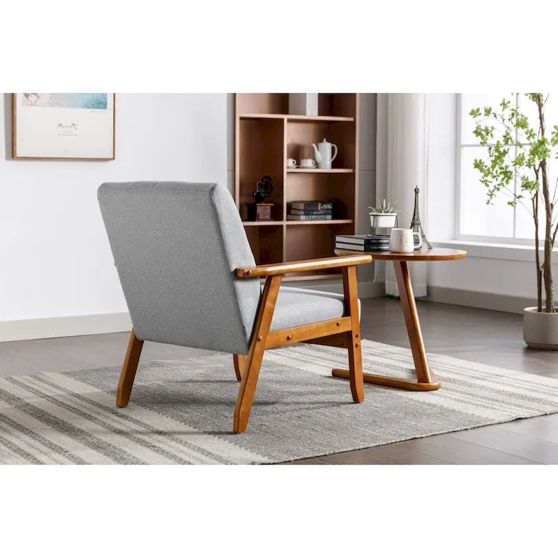 Sillón tapizado en verde / rojo / café / beige / gris claro – Asiento individual, patas de madera maciza