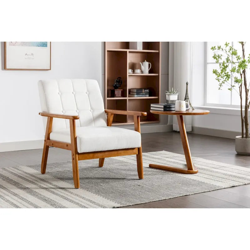 Sillón tapizado en verde / rojo / café / beige / gris claro – Asiento individual, patas de madera maciza