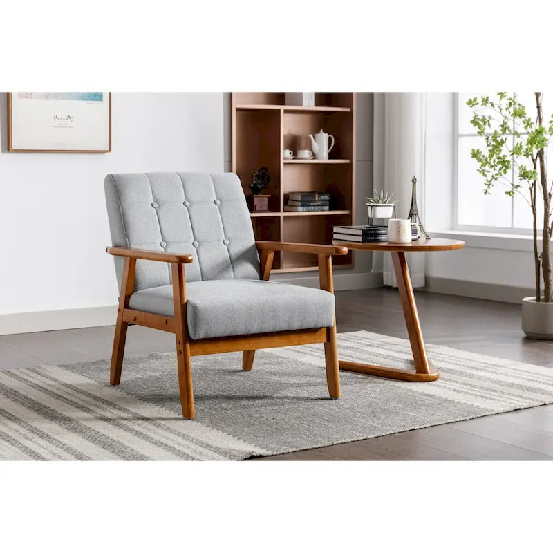 Sillón tapizado en verde / rojo / café / beige / gris claro – Asiento individual, patas de madera maciza