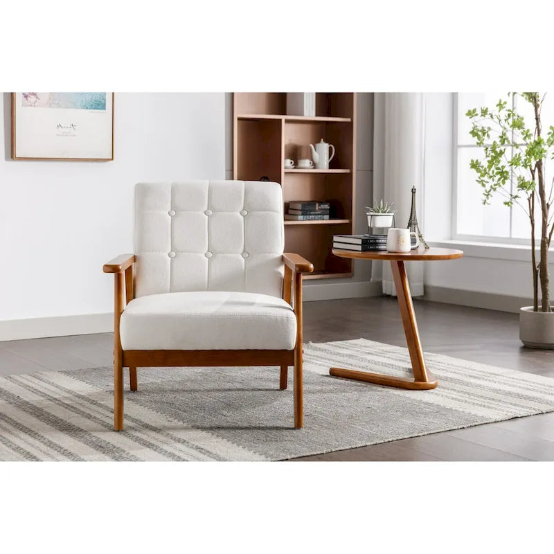 Sillón tapizado en verde / rojo / café / beige / gris claro – Asiento individual, patas de madera maciza