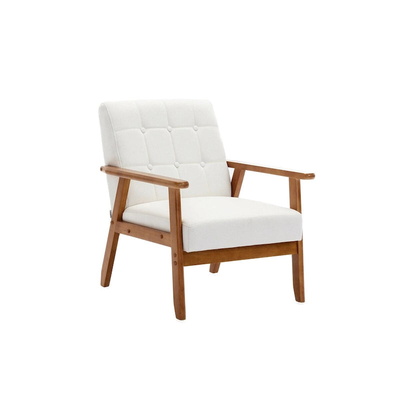 Sillón tapizado en verde / rojo / café / beige / gris claro – Asiento individual, patas de madera maciza