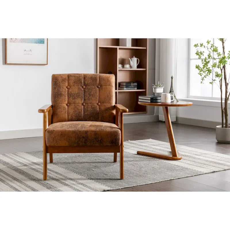 Sillón tapizado en verde / rojo / café / beige / gris claro – Asiento individual, patas de madera maciza