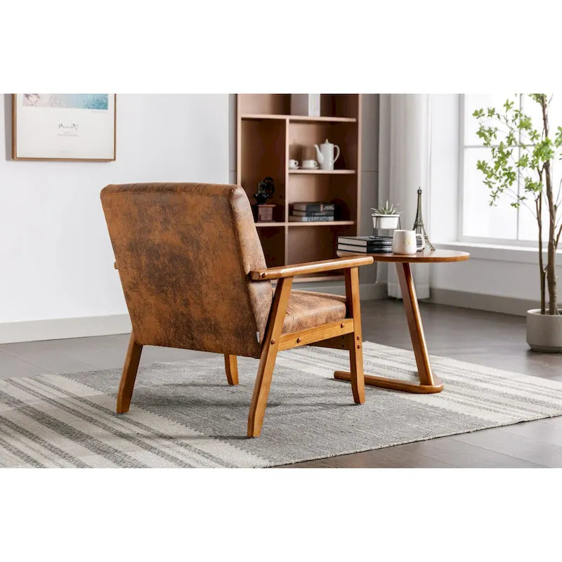 Sillón tapizado en verde / rojo / café / beige / gris claro – Asiento individual, patas de madera maciza