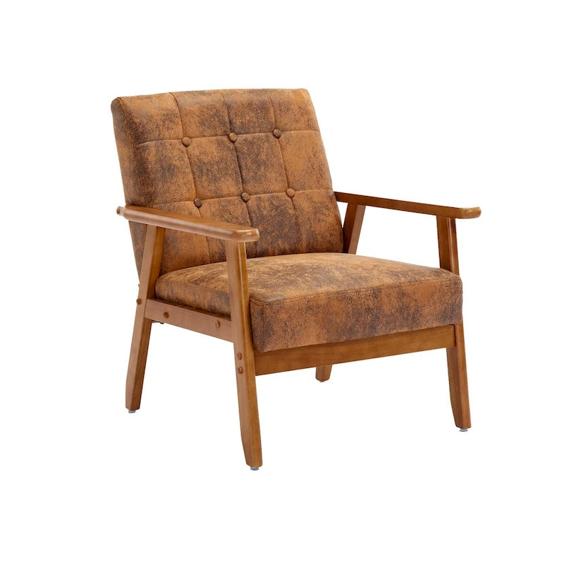 Sillón tapizado en verde / rojo / café / beige / gris claro – Asiento individual, patas de madera maciza