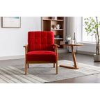 Sillón tapizado en verde / rojo / café / beige / gris claro – Asiento individual, patas de madera maciza