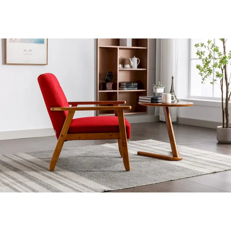 Sillón tapizado en verde / rojo / café / beige / gris claro – Asiento individual, patas de madera maciza