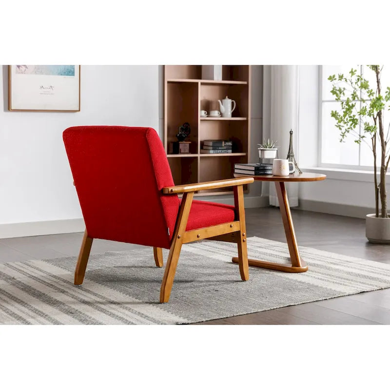 Sillón tapizado en verde / rojo / café / beige / gris claro – Asiento individual, patas de madera maciza