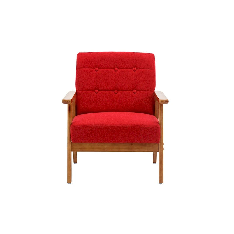 Sillón tapizado en verde / rojo / café / beige / gris claro – Asiento individual, patas de madera maciza