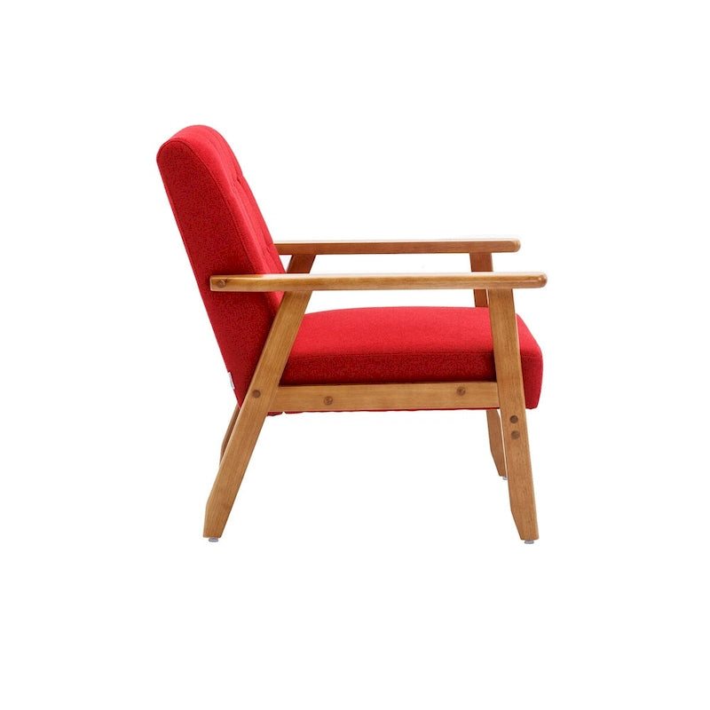 Sillón tapizado en verde / rojo / café / beige / gris claro – Asiento individual, patas de madera maciza