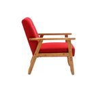 Sillón tapizado en verde / rojo / café / beige / gris claro – Asiento individual, patas de madera maciza