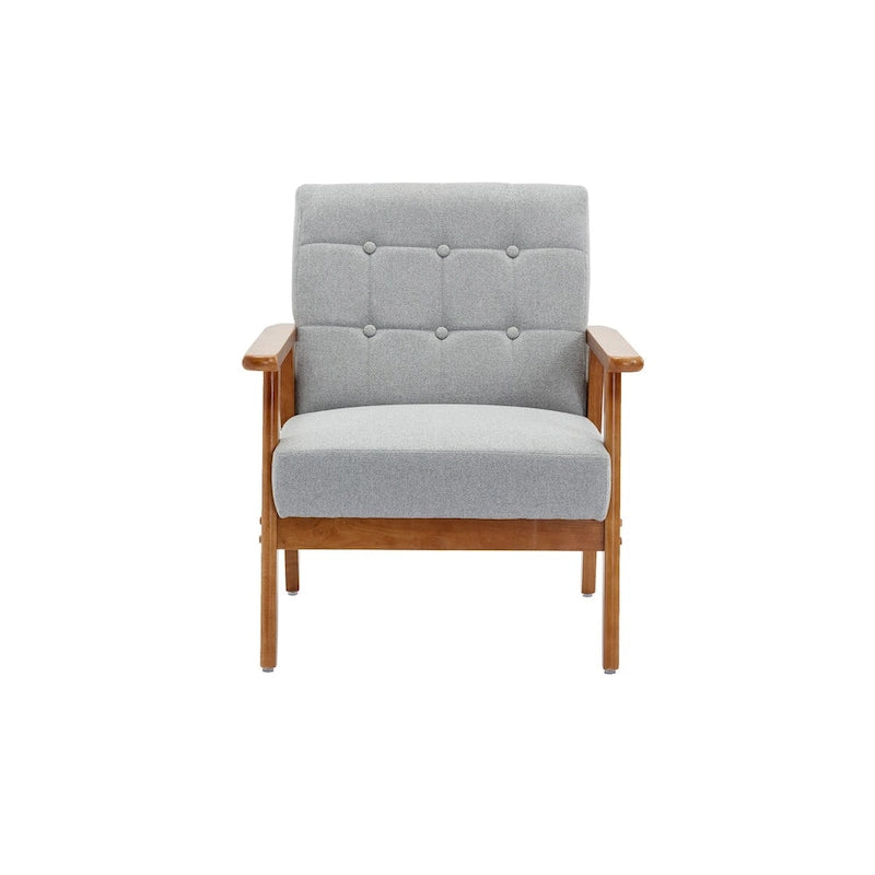 Sillón tapizado en verde / rojo / café / beige / gris claro – Asiento individual, patas de madera maciza