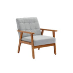 Sillón tapizado en verde / rojo / café / beige / gris claro – Asiento individual, patas de madera maciza