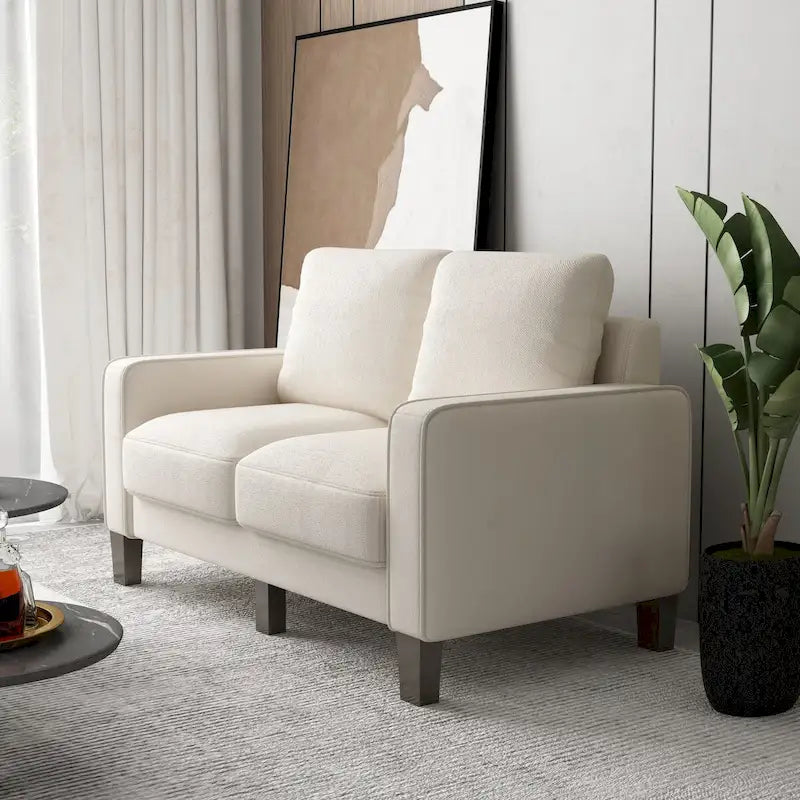 Sofá biplaza beige/gris claro con almacenamiento