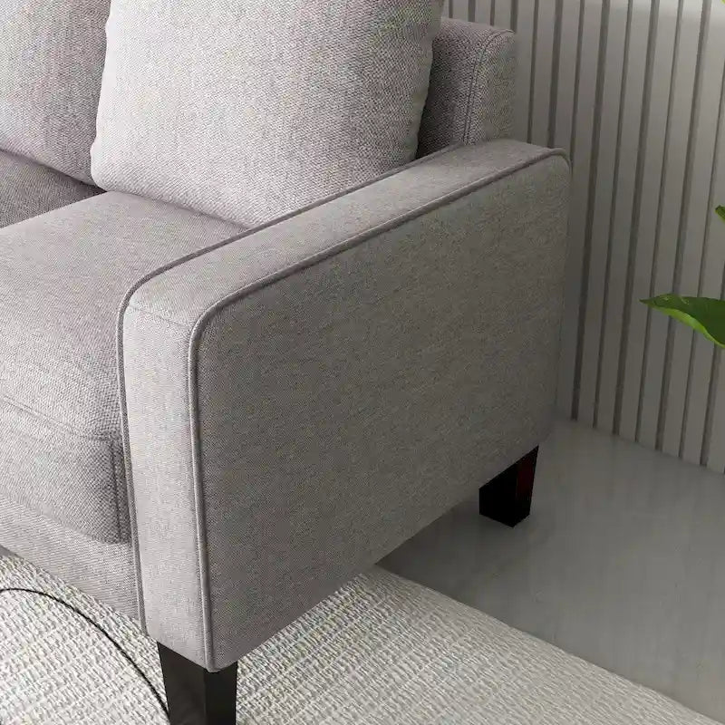 Sofá biplaza beige/gris claro con almacenamiento