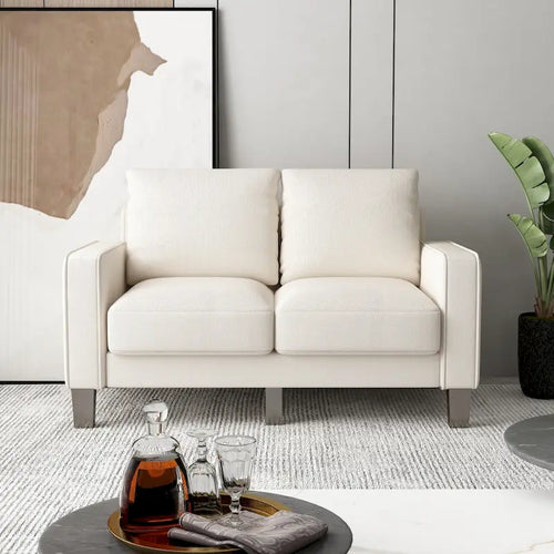 Sofá biplaza beige/gris claro con almacenamiento
