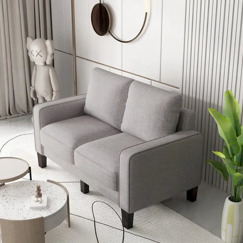 Sofá biplaza beige/gris claro con almacenamiento