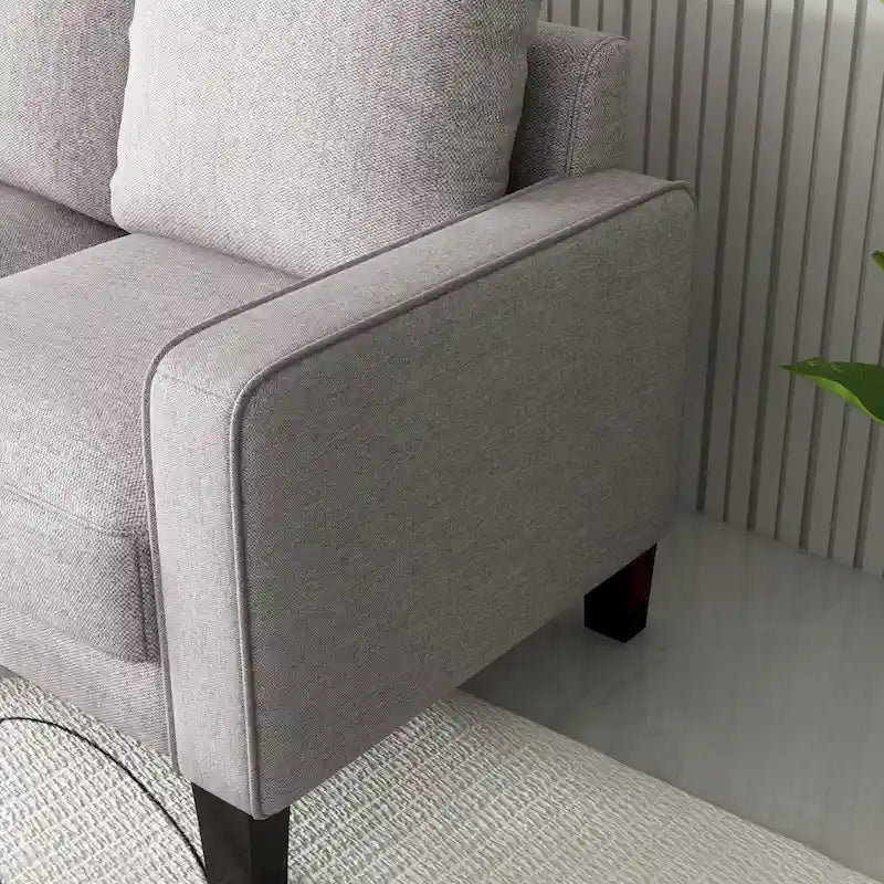 Sofá biplaza beige/gris claro con almacenamiento