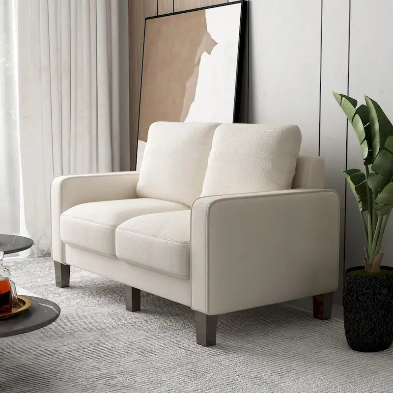 Sofá biplaza beige/gris claro con almacenamiento
