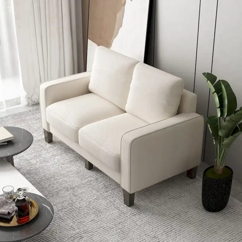 Sofá biplaza beige/gris claro con almacenamiento