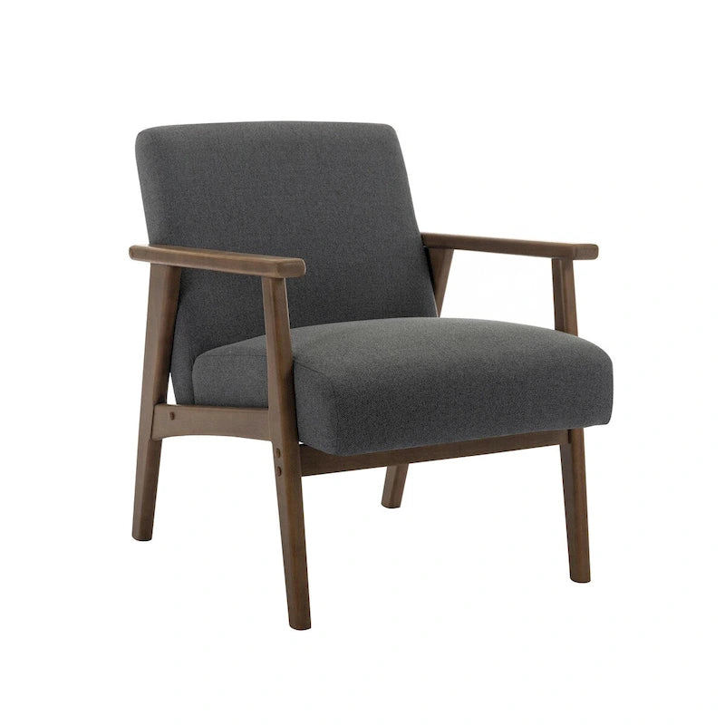 Sillón decorativo de tela gris oscuro/beige/gris con patas de madera de caucho – Asiento individual