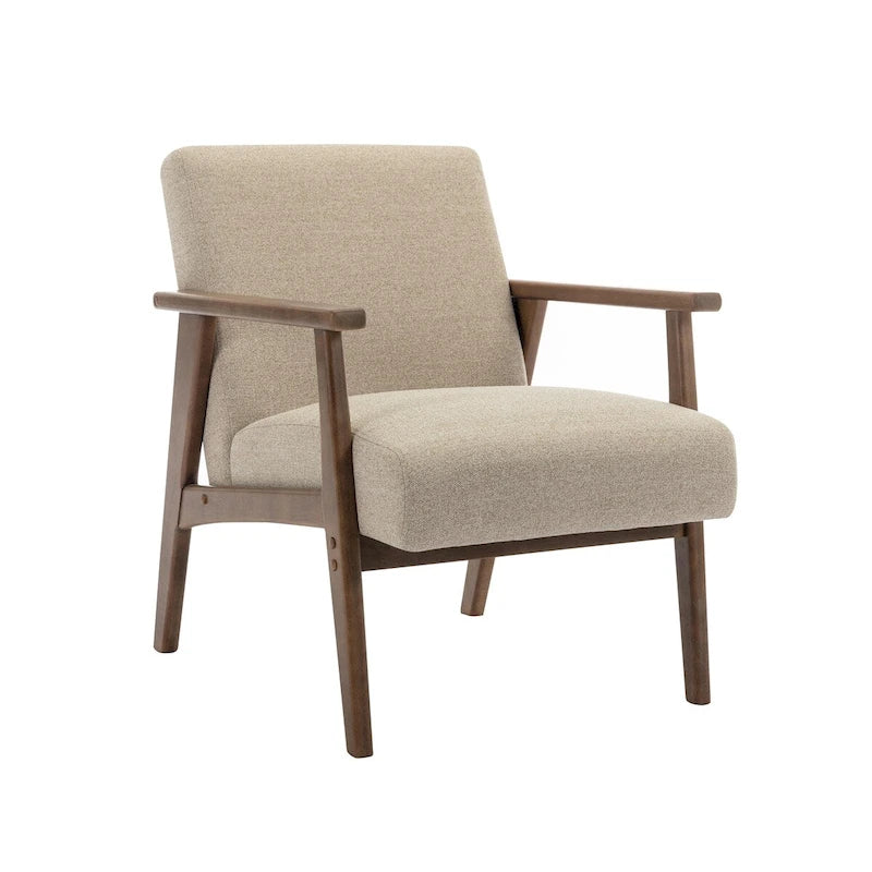 Sillón decorativo de tela gris oscuro/beige/gris con patas de madera de caucho – Asiento individual