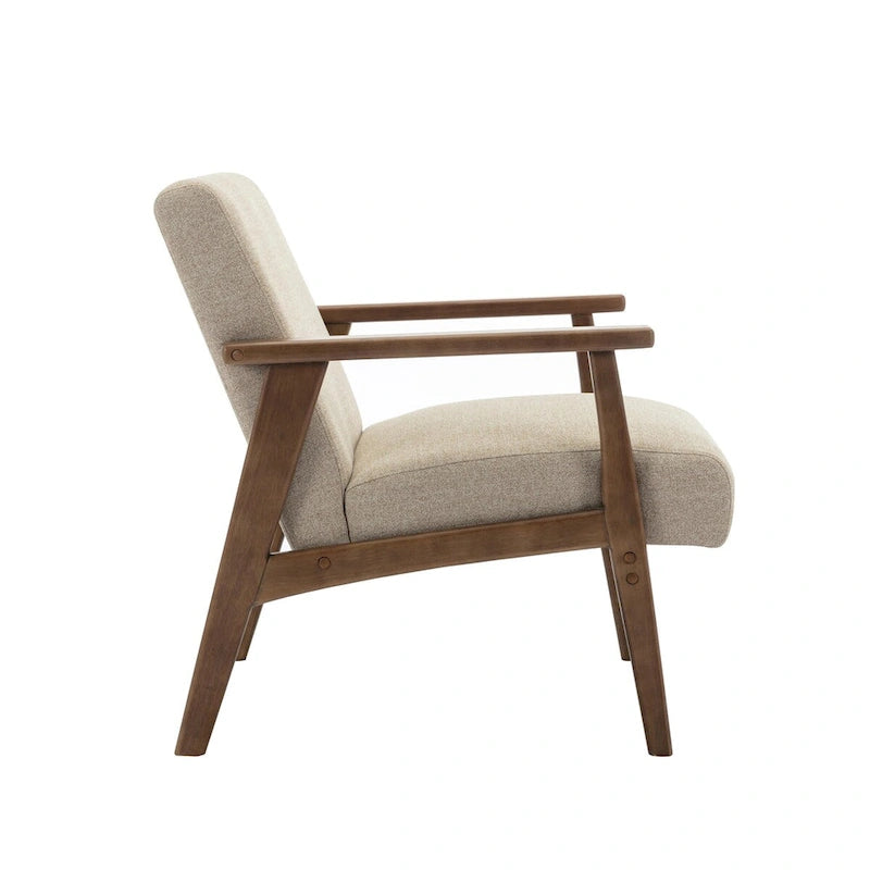 Sillón decorativo de tela gris oscuro/beige/gris con patas de madera de caucho – Asiento individual