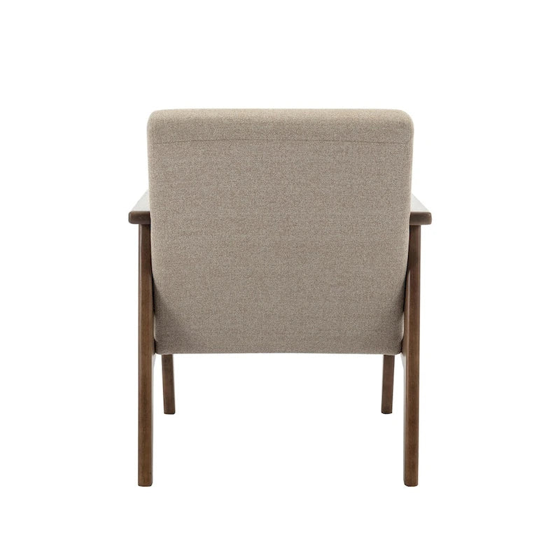 Sillón decorativo de tela gris oscuro/beige/gris con patas de madera de caucho – Asiento individual