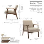 Sillón decorativo de tela gris oscuro/beige/gris con patas de madera de caucho – Asiento individual