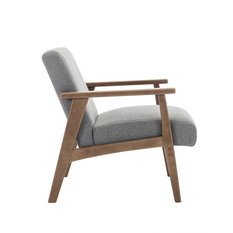 Sillón decorativo de tela gris oscuro/beige/gris con patas de madera de caucho – Asiento individual