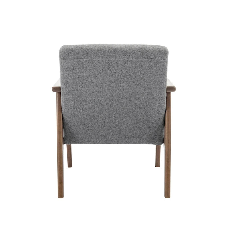Sillón decorativo de tela gris oscuro/beige/gris con patas de madera de caucho – Asiento individual