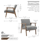 Sillón decorativo de tela gris oscuro/beige/gris con patas de madera de caucho – Asiento individual