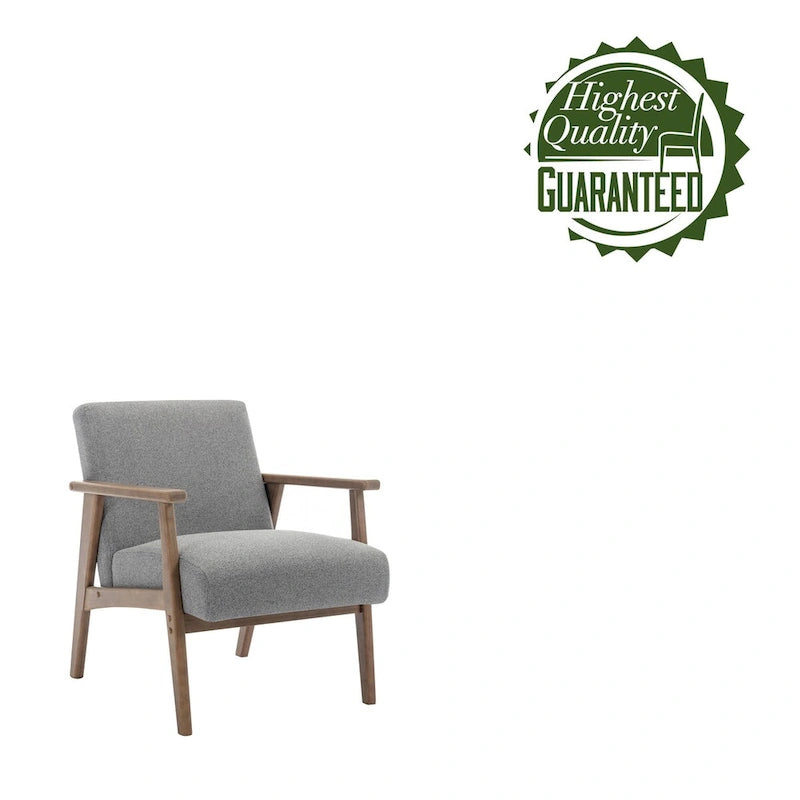 Sillón decorativo de tela gris oscuro/beige/gris con patas de madera de caucho – Asiento individual