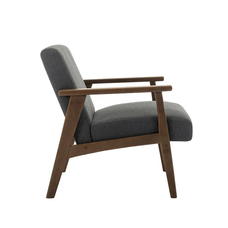 Sillón decorativo de tela gris oscuro/beige/gris con patas de madera de caucho – Asiento individual