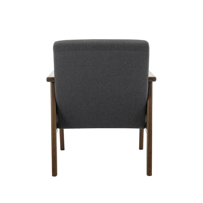 Sillón decorativo de tela gris oscuro/beige/gris con patas de madera de caucho – Asiento individual