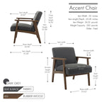 Sillón decorativo de tela gris oscuro/beige/gris con patas de madera de caucho – Asiento individual