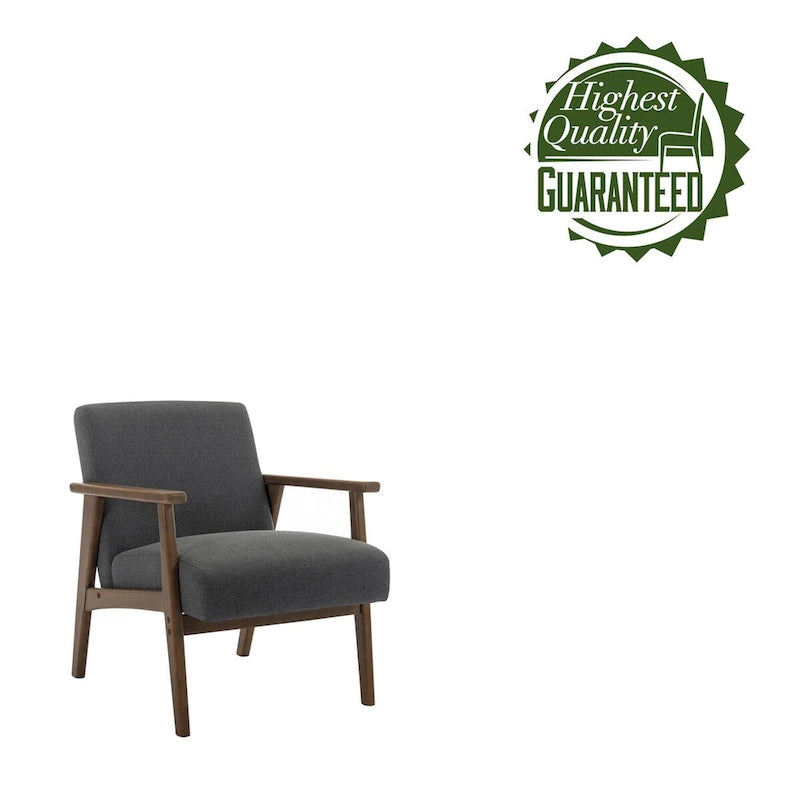 Sillón decorativo de tela gris oscuro/beige/gris con patas de madera de caucho – Asiento individual
