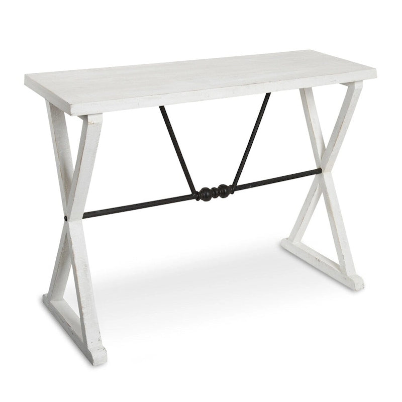 Mesa consola rústica marrón/blanca de madera y metal, estilo rústico, 1 pieza