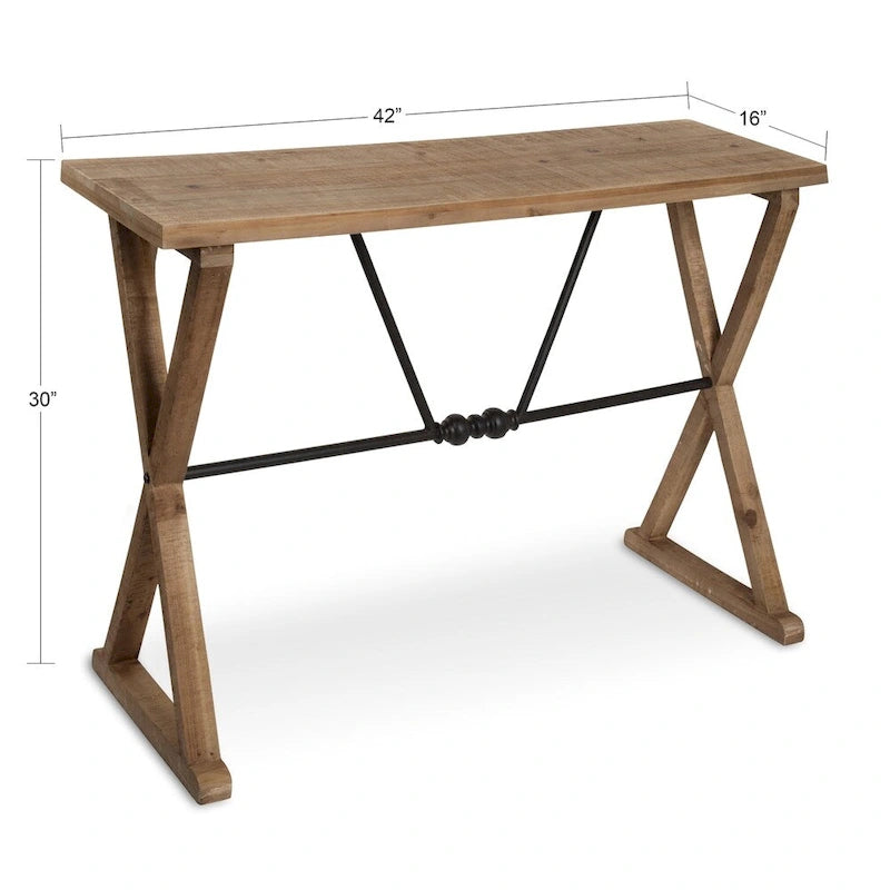 Mesa consola rústica marrón/blanca de madera y metal, estilo rústico, 1 pieza