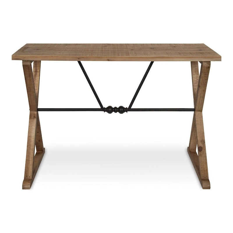 Mesa consola rústica marrón/blanca de madera y metal, estilo rústico, 1 pieza