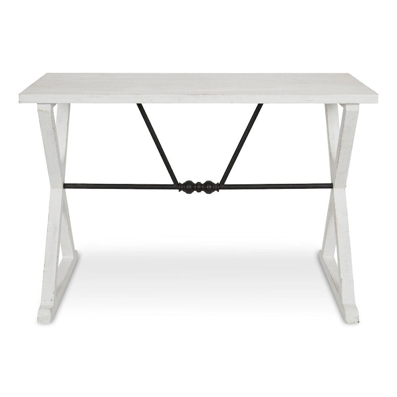 Mesa consola rústica marrón/blanca de madera y metal, estilo rústico, 1 pieza
