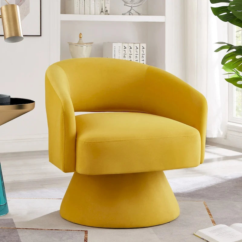 Sillón giratorio de terciopelo (amarillo/azul marino/rosa/gris oscuro) con respaldo abierto y asiento individual