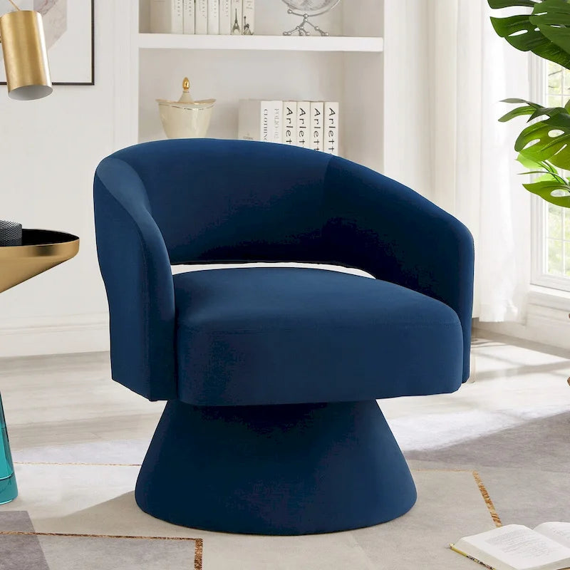 Sillón giratorio de terciopelo (amarillo/azul marino/rosa/gris oscuro) con respaldo abierto y asiento individual