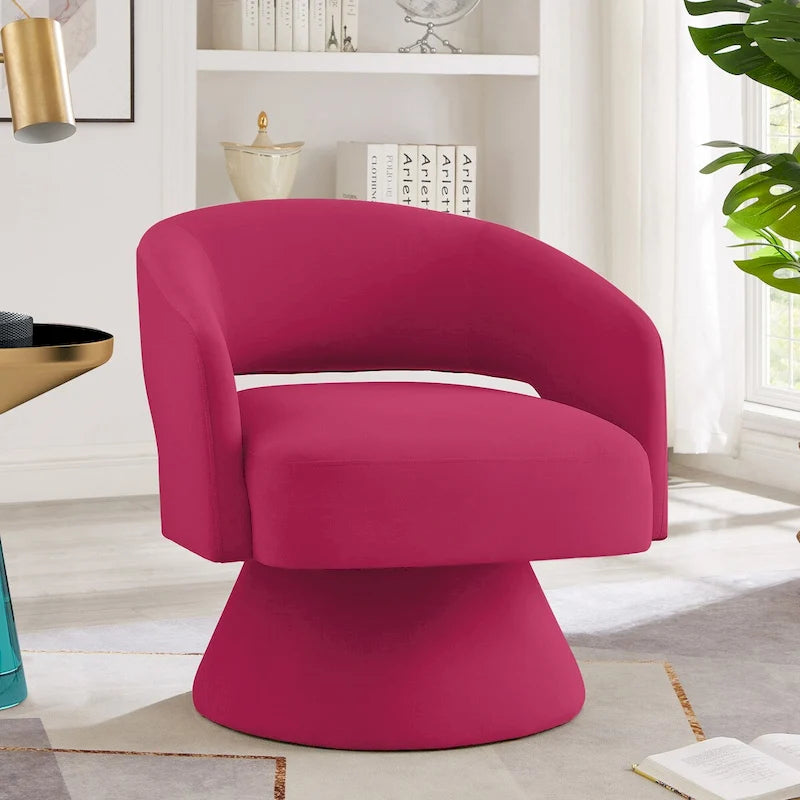 Sillón giratorio de terciopelo (amarillo/azul marino/rosa/gris oscuro) con respaldo abierto y asiento individual